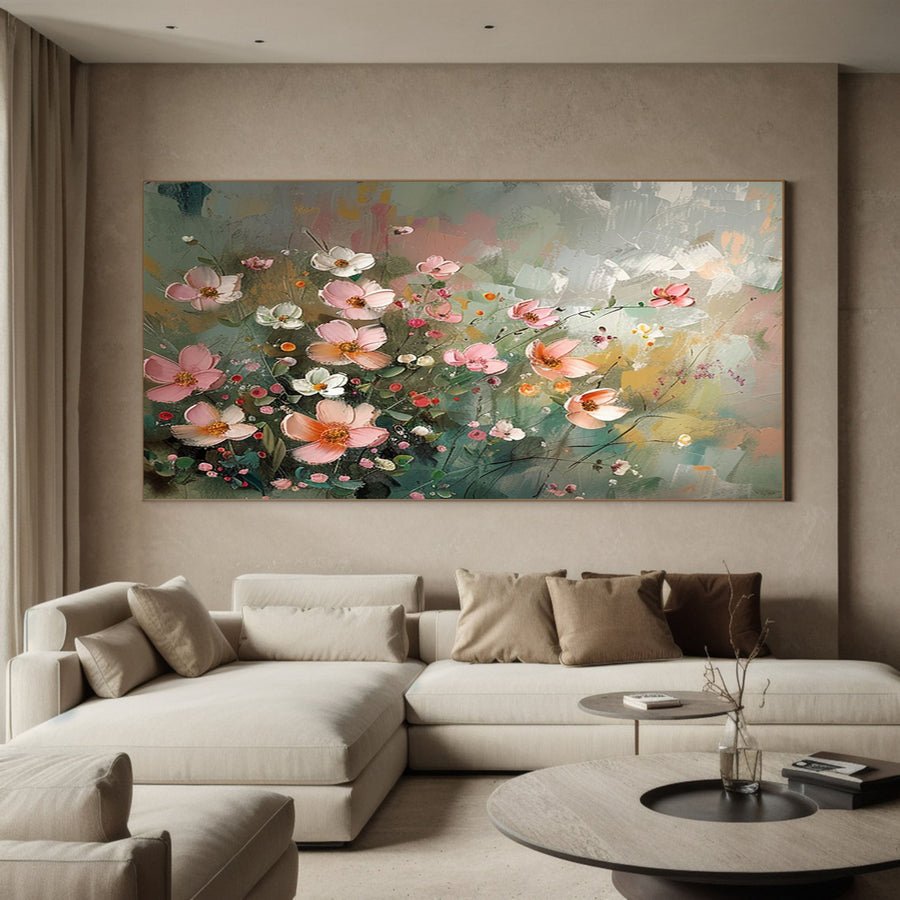 Vibrant Garden Floral Wall Art - Modern Abstract Flowers #FT 023 hand-painted oil painting