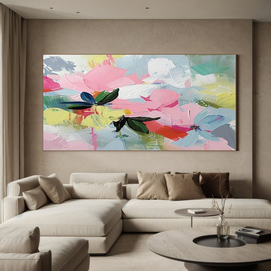 Vibrant Garden Floral Wall Art - Modern Abstract Flowers #FT 024 hand-painted oil painting