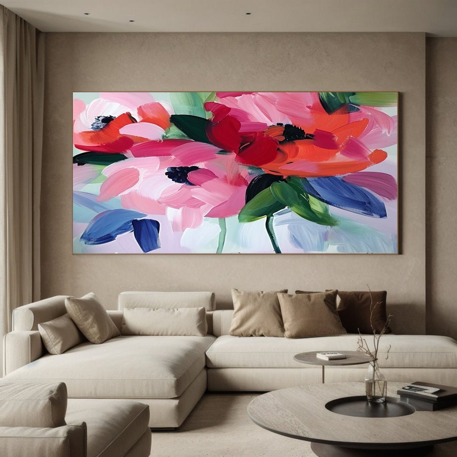 Vibrant Garden Floral Wall Art - Modern Abstract Flowers #FT 026 hand-painted oil painting