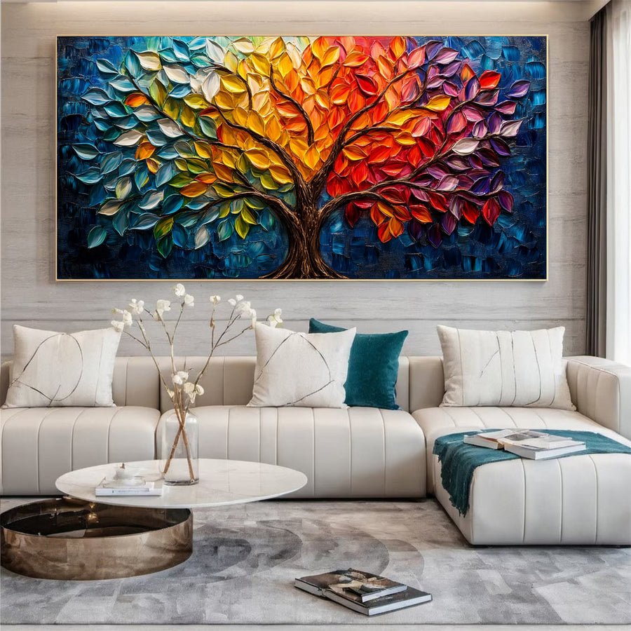 Vibrant Seasonal Tree Canvas Art - Colorful Modern Wall Decor #FT 053 hand-painted oil painting