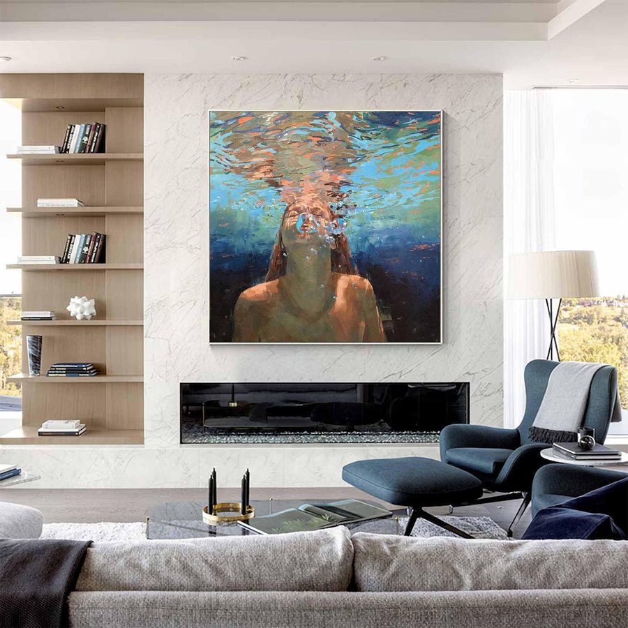 Vibrant Underwater Figure Art for Modern Decor  #WG 004 hand-painted oil painting