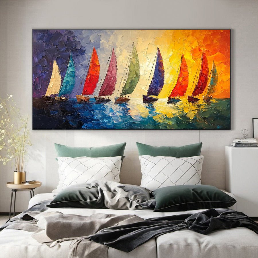 Vivid Voyages Oil Painting of Colorful Sailboats #CAP 005 hand-painted oil painting