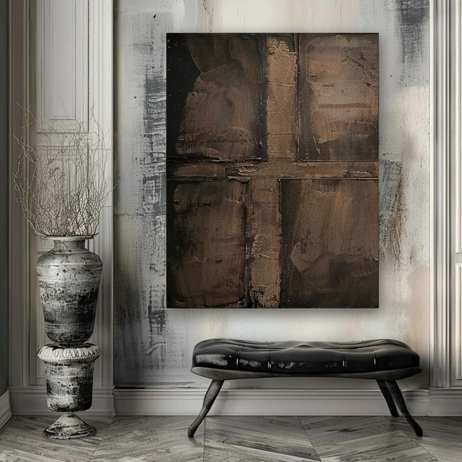 Wabi-Sabi Textured Painting, Brown Abstract Wall Art #BGA 090 hand-painted oil painting