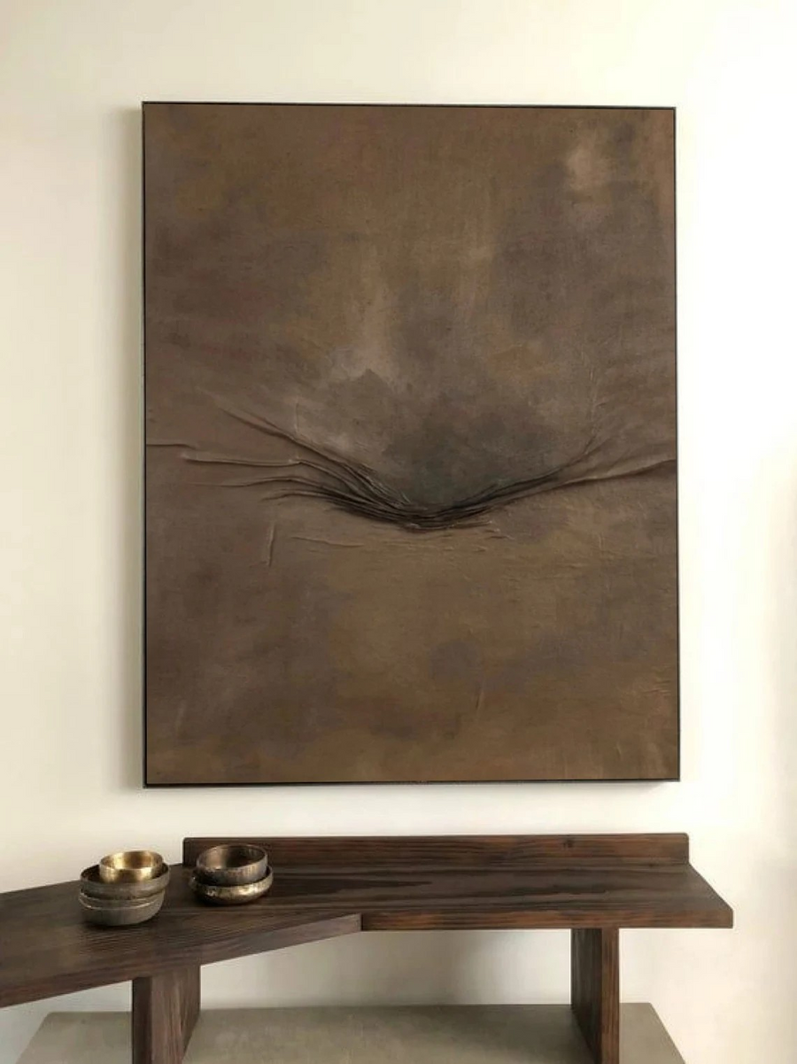 Whispers of Earth: Textured Neutral Wabi-Sabi Canvas #BGA 099 hand-painted oil painting
