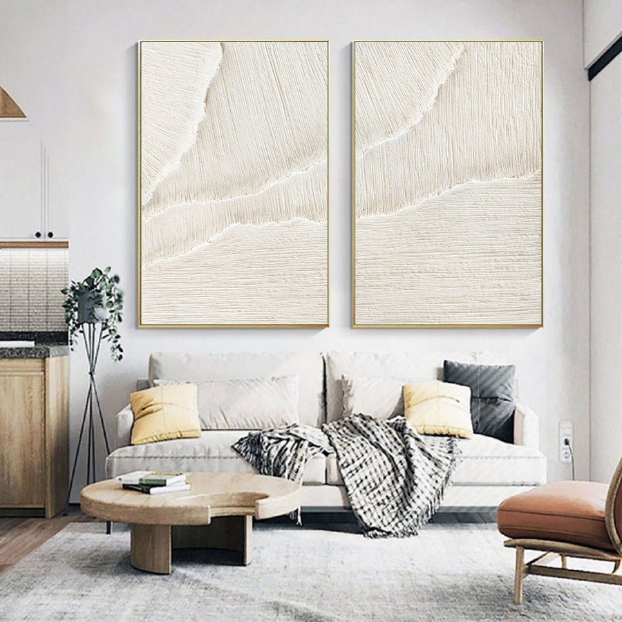 White Beige Minimalist Abstract Painting SET OF 2 #AVG 027 hand-painted oil painting