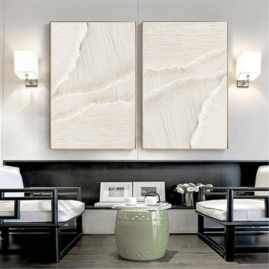 White Beige Minimalist Abstract Painting SET OF 2 #AVG 028 hand-painted oil painting