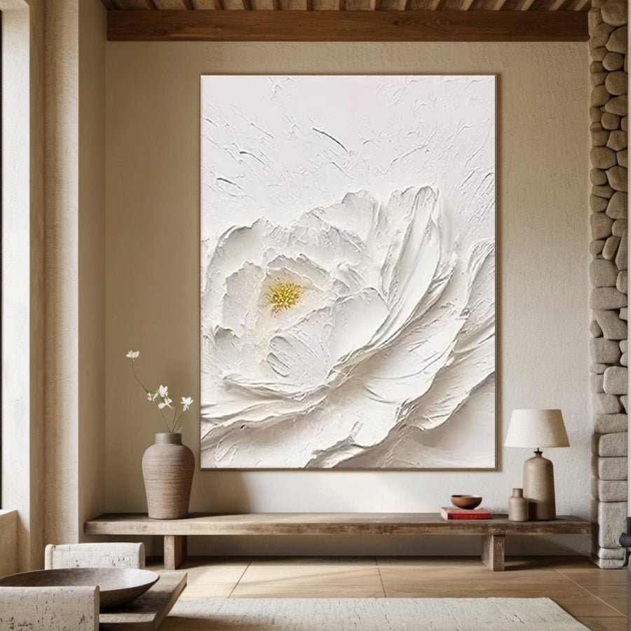 White Bloom: Textured Floral Canvas, Modern 3D Wall Art #BGA 114 hand-painted oil painting