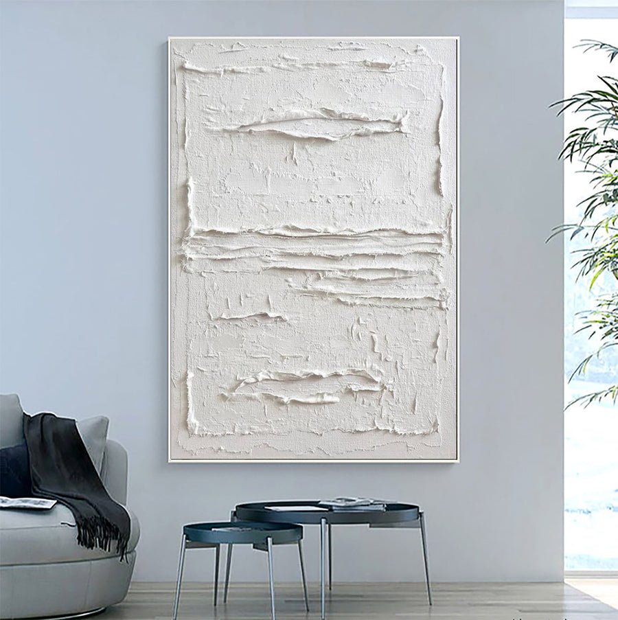 White Minimalist Abstract Painting #AVG 001 hand-painted oil painting