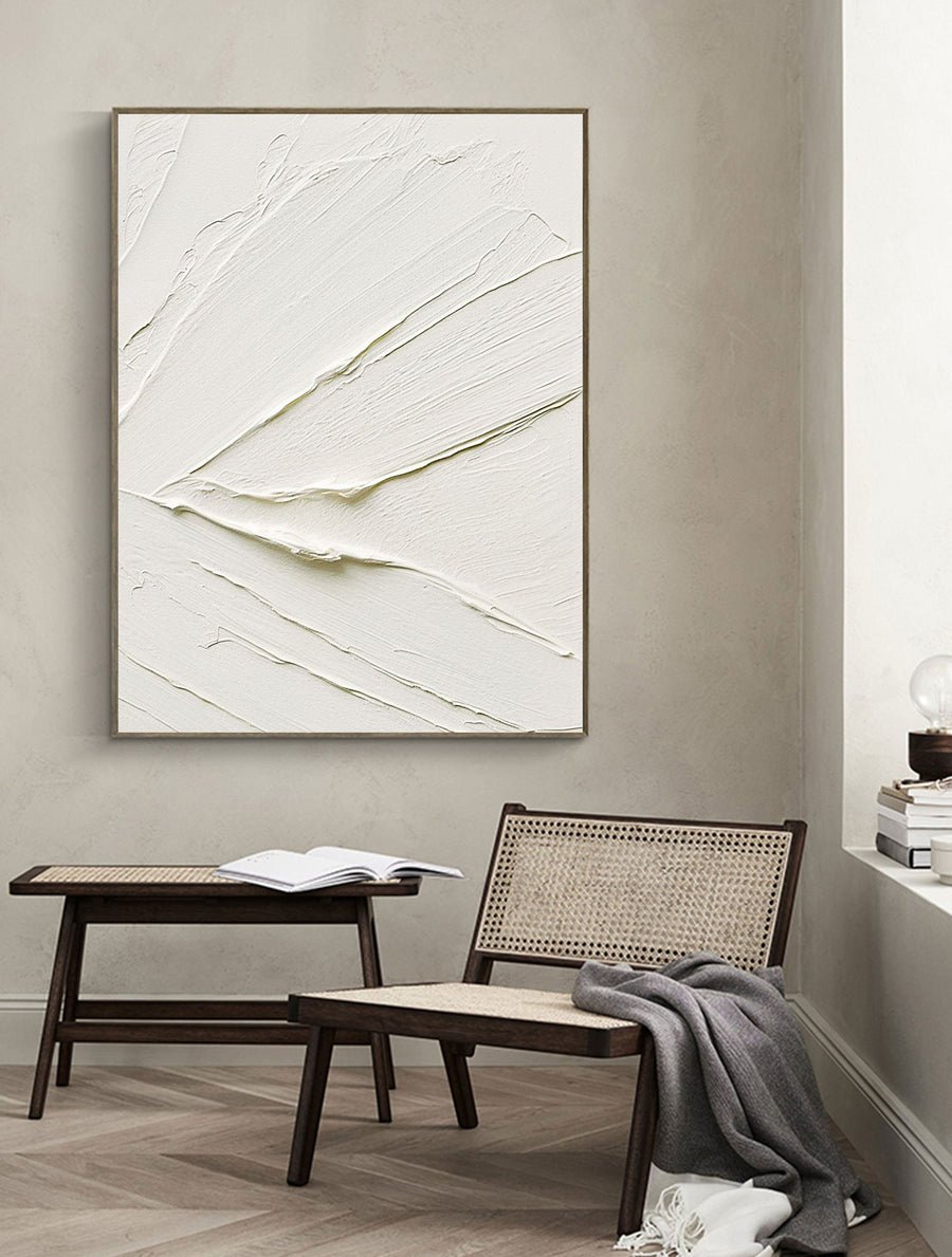 White Minimalist Abstract Painting #CXA 004 hand-painted oil painting