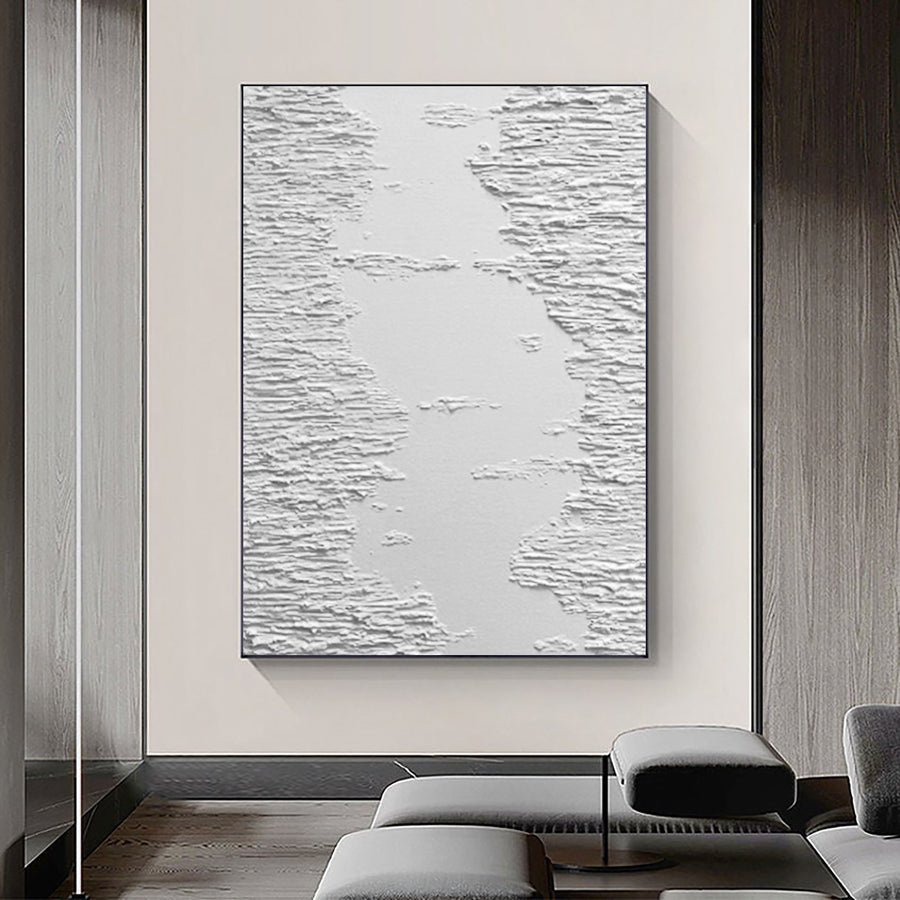 White Minimalist Abstract Painting #CXA 016 hand-painted oil painting