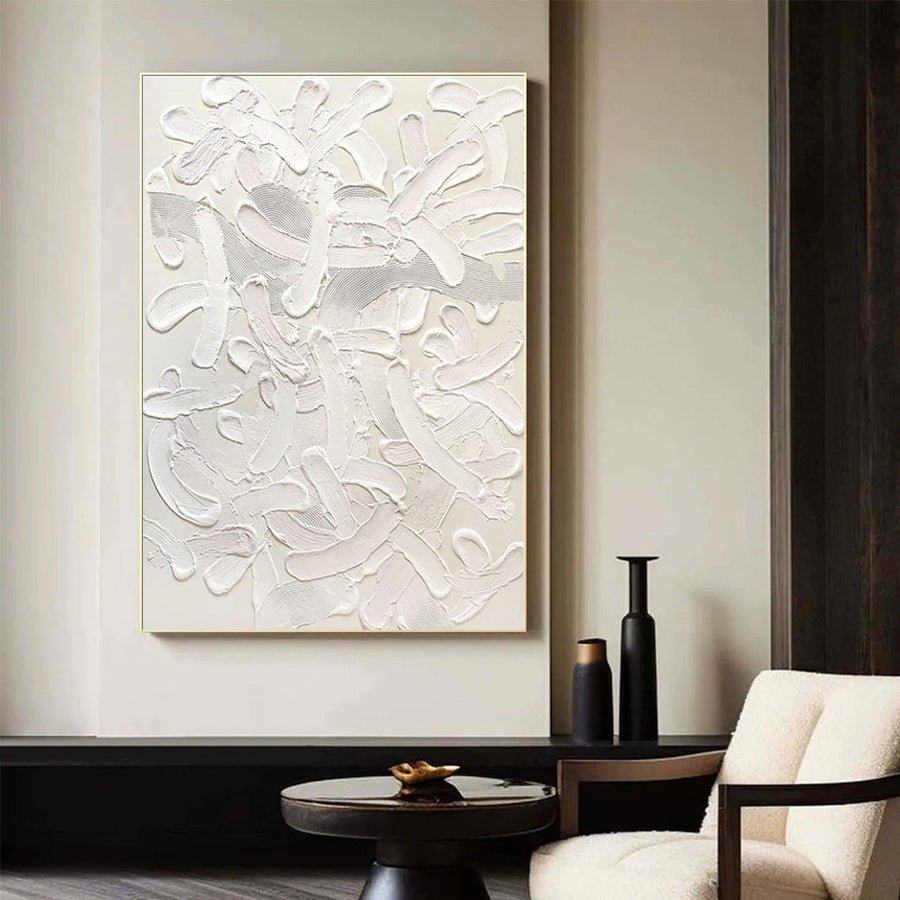 White Minimalist Abstract Painting #CXA 034 hand-painted oil painting