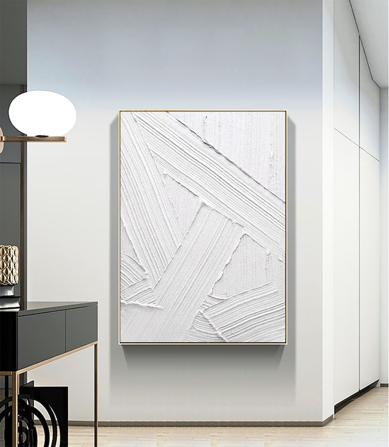 White Minimalist Abstract Painting #AVG 003 hand-painted oil painting