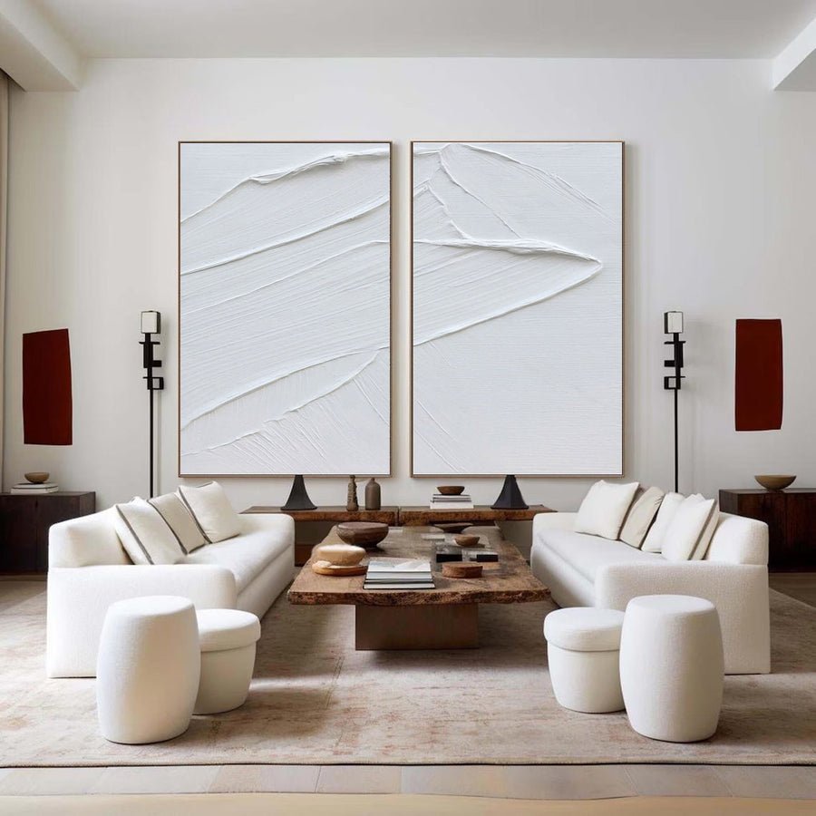 White Minimalist Abstract Painting SET OF 2 #AVG 016 hand-painted oil painting