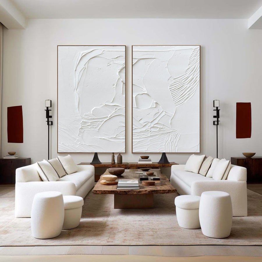 White Minimalist Abstract Painting SET OF 2 #AVG 017 hand-painted oil painting