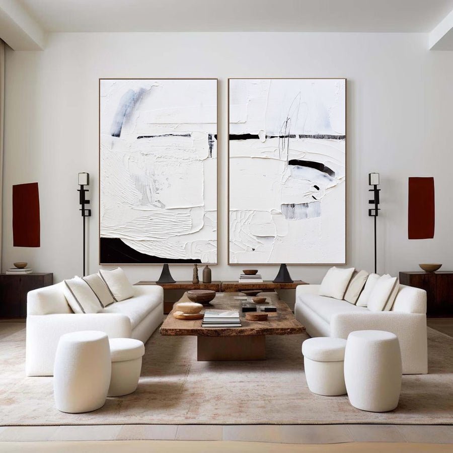 White Minimalist Abstract Painting SET OF 2 #AVG 018 hand-painted oil painting