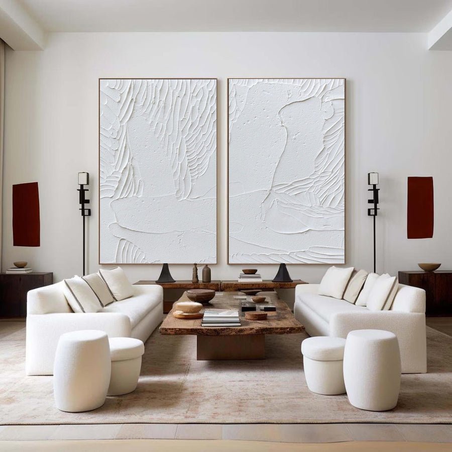 White Minimalist Abstract Painting SET OF 2 #AVG 020 hand-painted oil painting