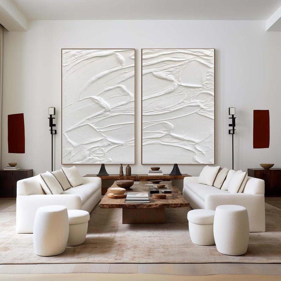 White Minimalist Abstract Painting SET OF 2 #AVG 021 hand-painted oil painting