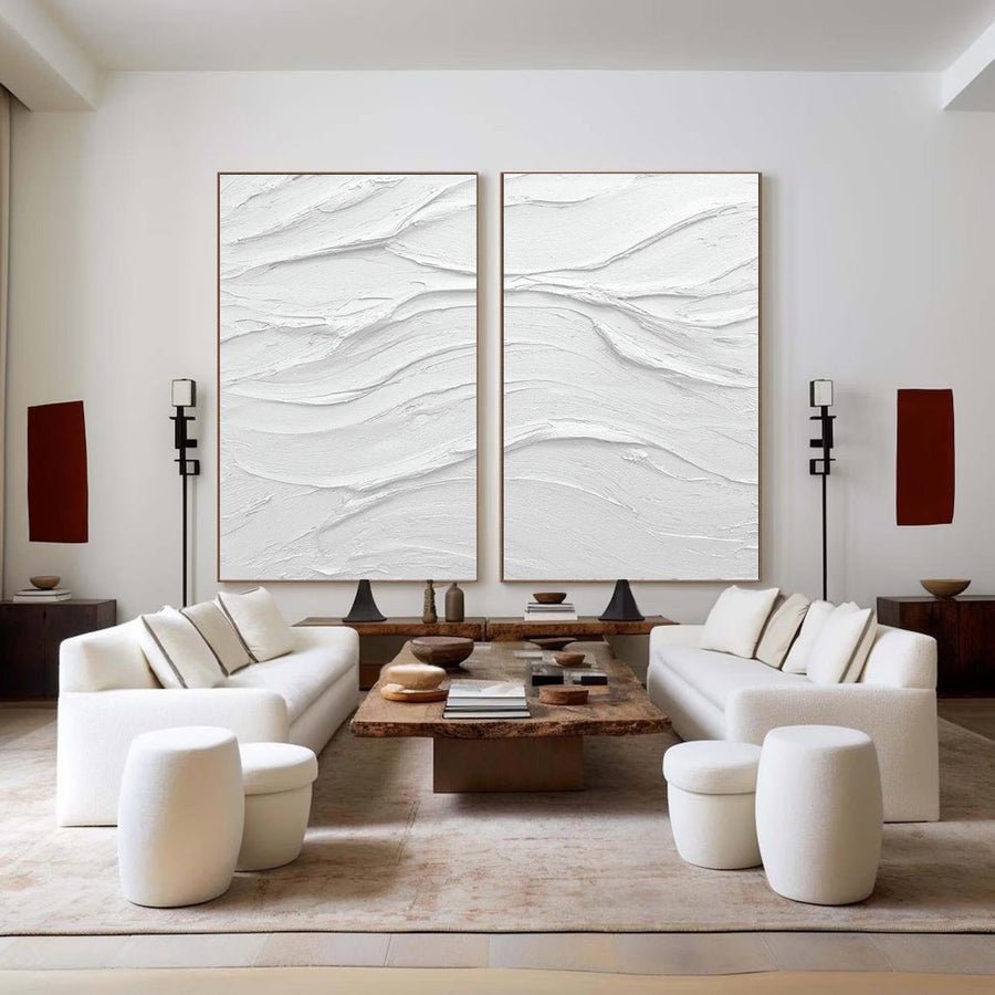 White Minimalist Abstract Painting SET OF 2 #AVG 022 hand-painted oil painting