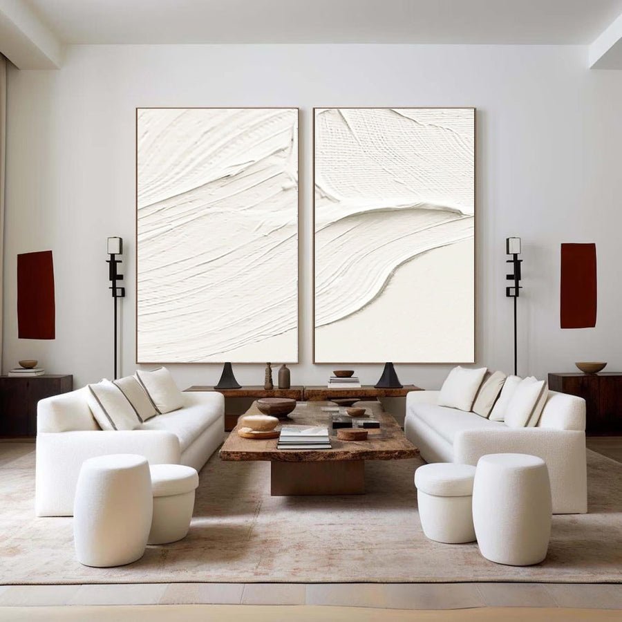 White Minimalist Abstract Painting SET OF 2 #AVG 023 hand-painted oil painting