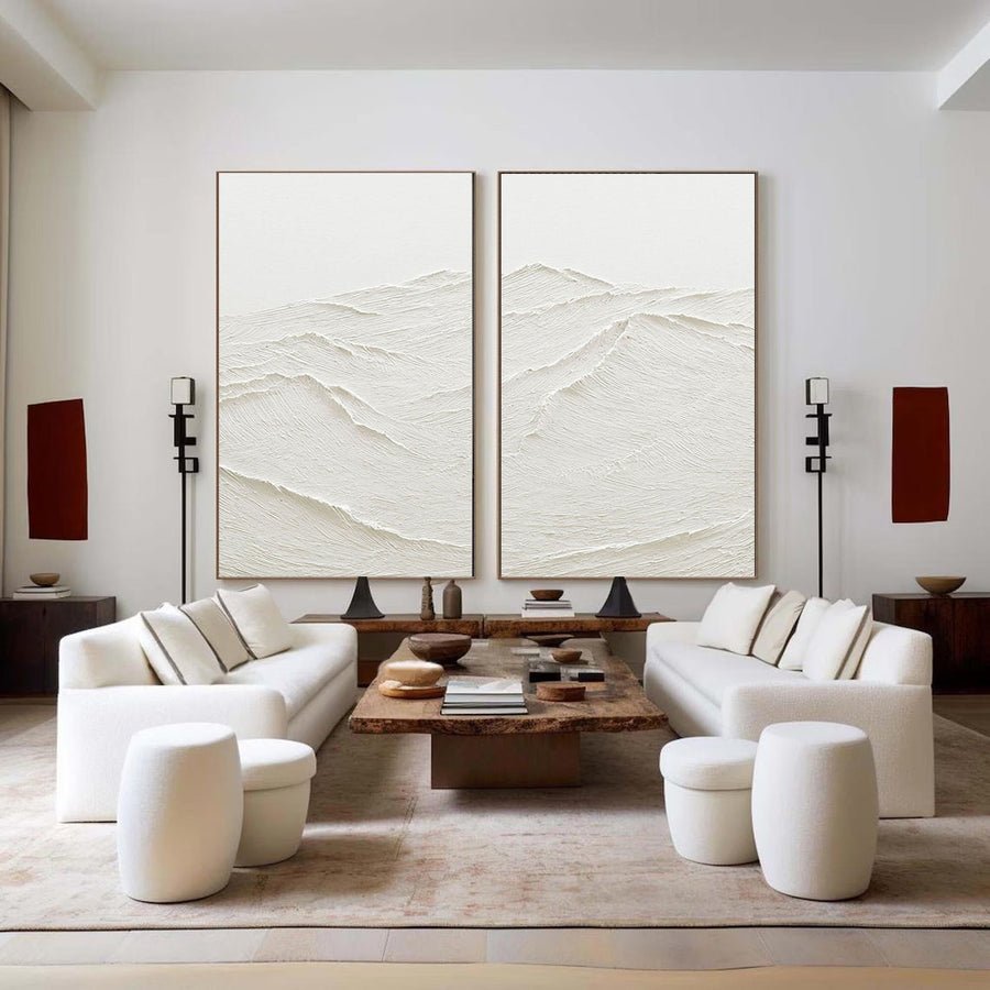 White Minimalist Abstract Painting SET OF 2 #AVG 024 hand-painted oil painting