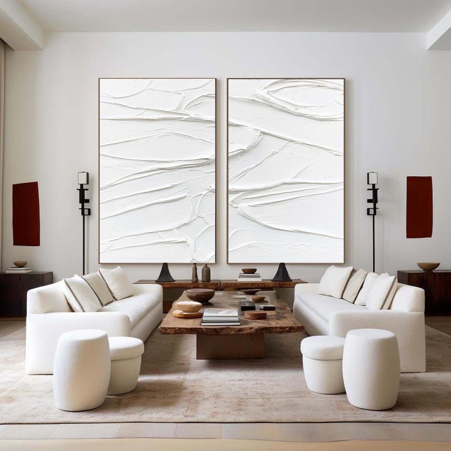 White Minimalist Abstract Painting SET OF 2 #AVG 025 hand-painted oil painting
