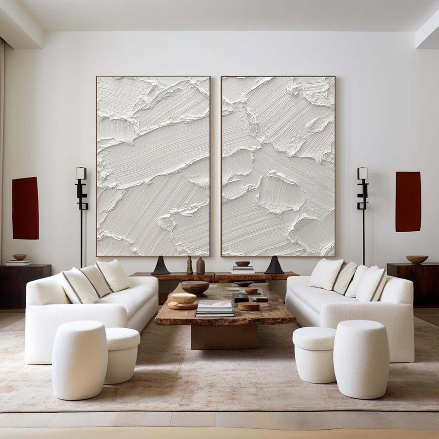 White Minimalist Abstract Painting SET OF 2 #AVG 026 hand-painted oil painting