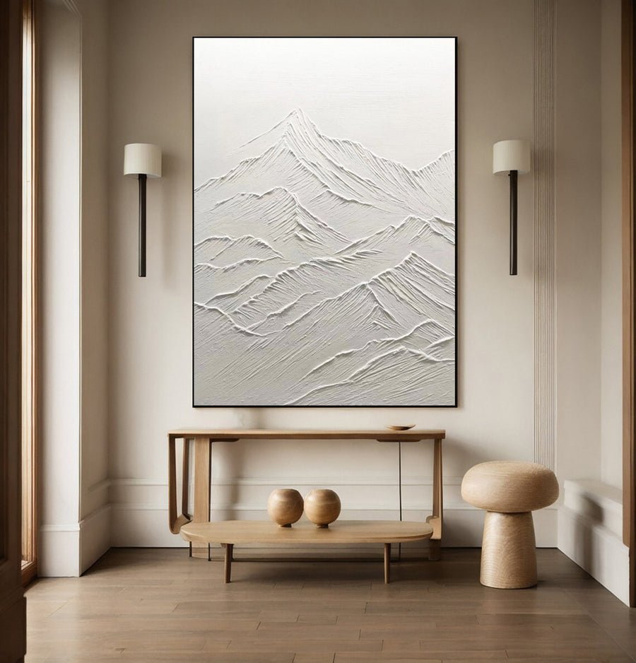 White Minimalist Abstract with Dimensional Mountain Surface # BGA 260 hand-painted oil painting