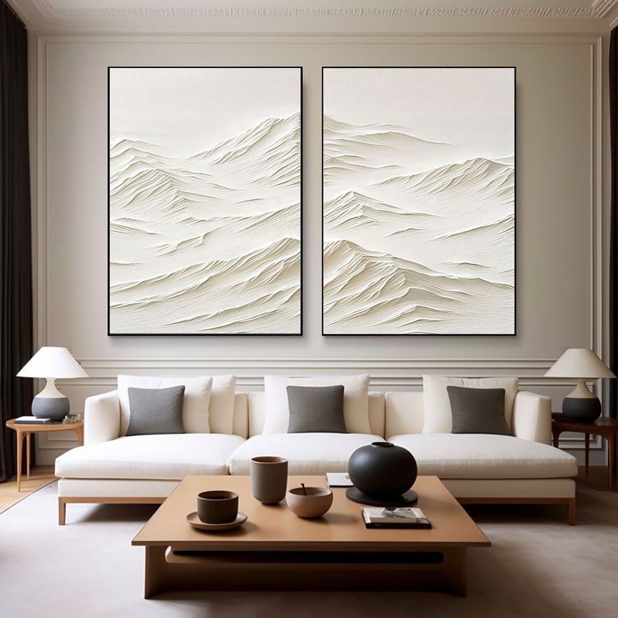 White Minimalist Painting Set Of 2 #WMS 001 hand-painted oil painting