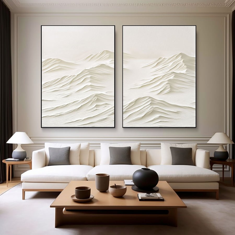 White Minimalist Painting Set Of 2 #WMS 002 hand-painted oil painting