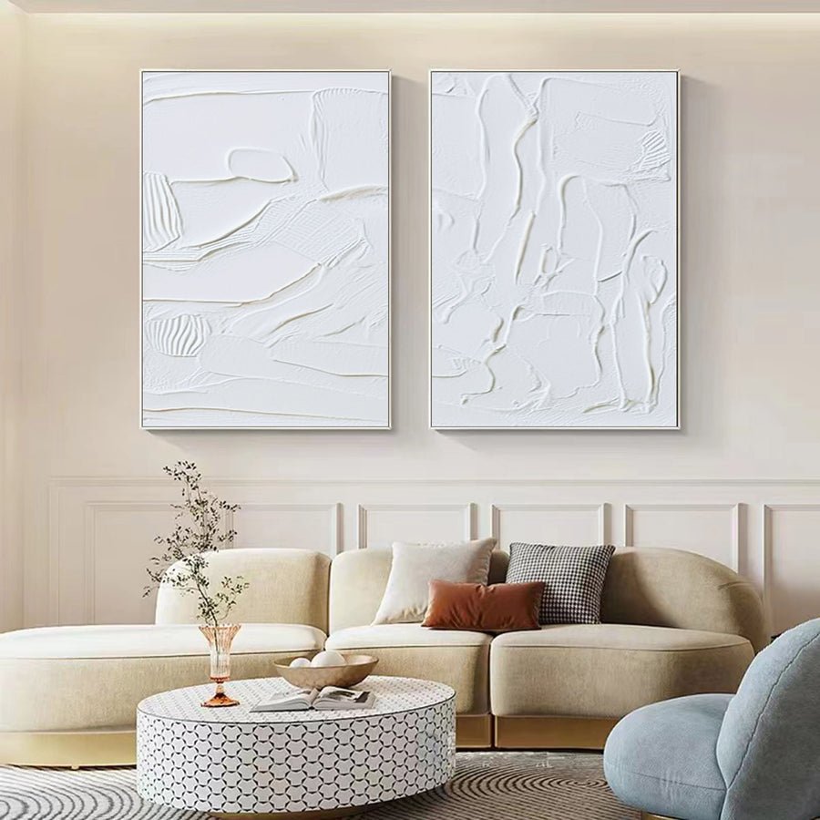White Minimalist Painting Set Of 2 #WMS 003 hand-painted oil painting