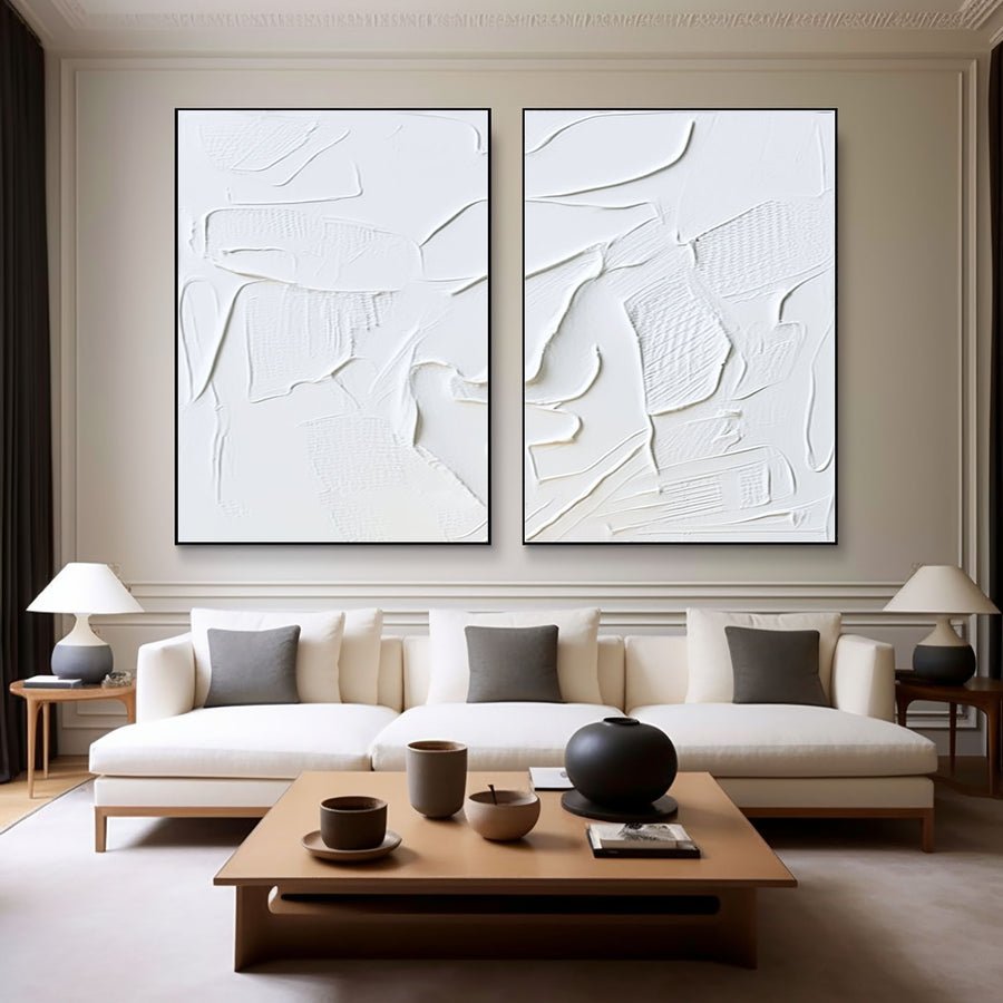 White Minimalist Painting Set Of 2 #WMS 004 hand-painted oil painting