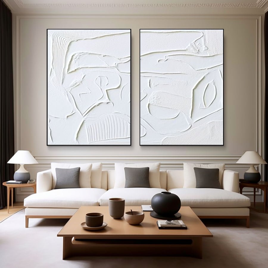 White Minimalist Painting Set Of 2 #WMS 005 hand-painted oil painting