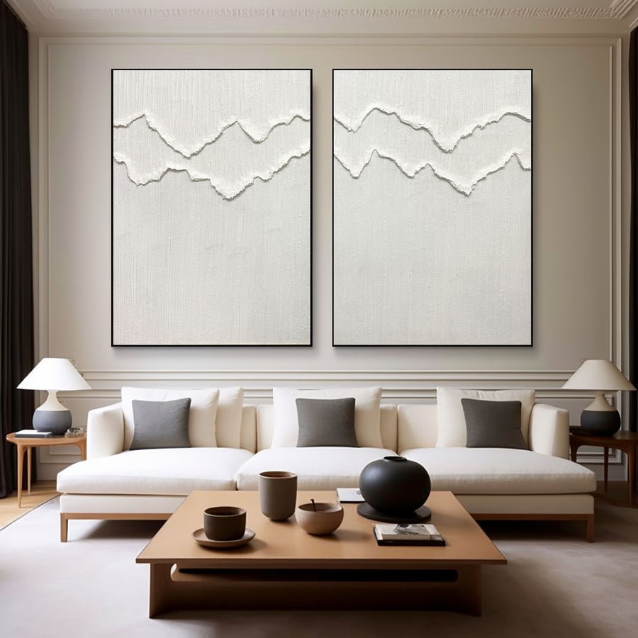 White Minimalist Painting Set Of 2 #WMS 006 hand-painted oil painting
