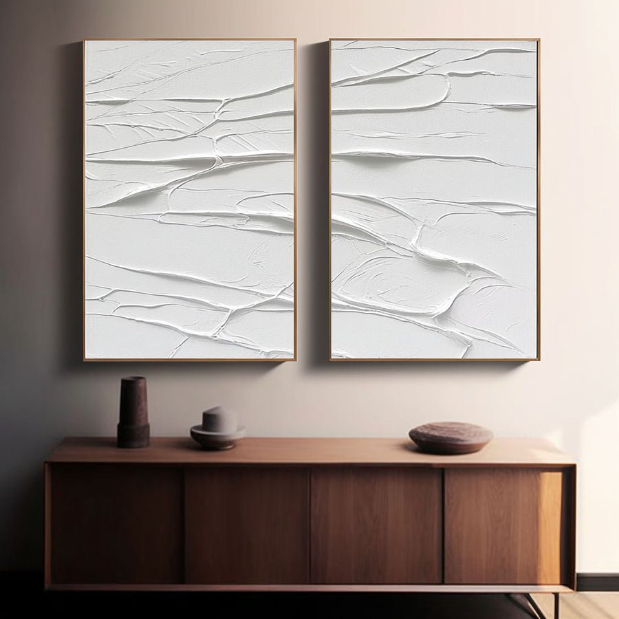 White Minimalist Painting Set Of 2 #WMS 007 hand-painted oil painting