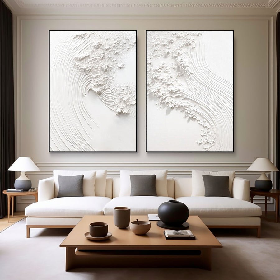 White Minimalist Painting Set Of 2 #WMS 008 hand-painted oil painting