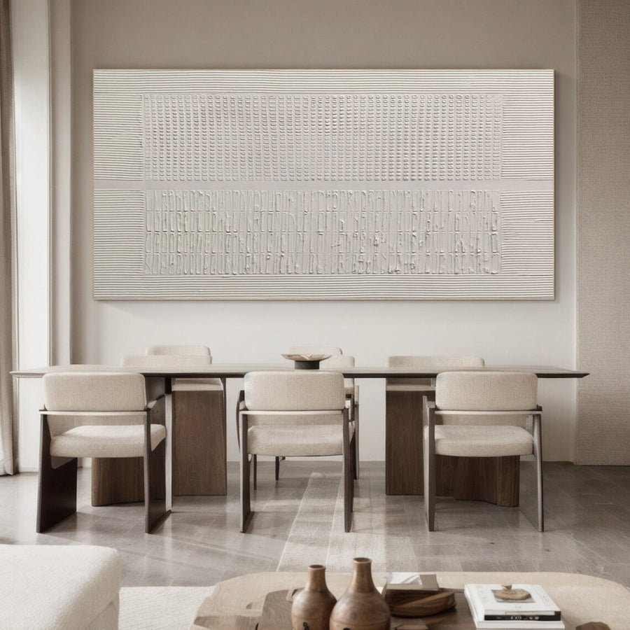 White Minimalist Plaster Canvas, Subtle Linear Pattern #BGA 151 hand-painted oil painting