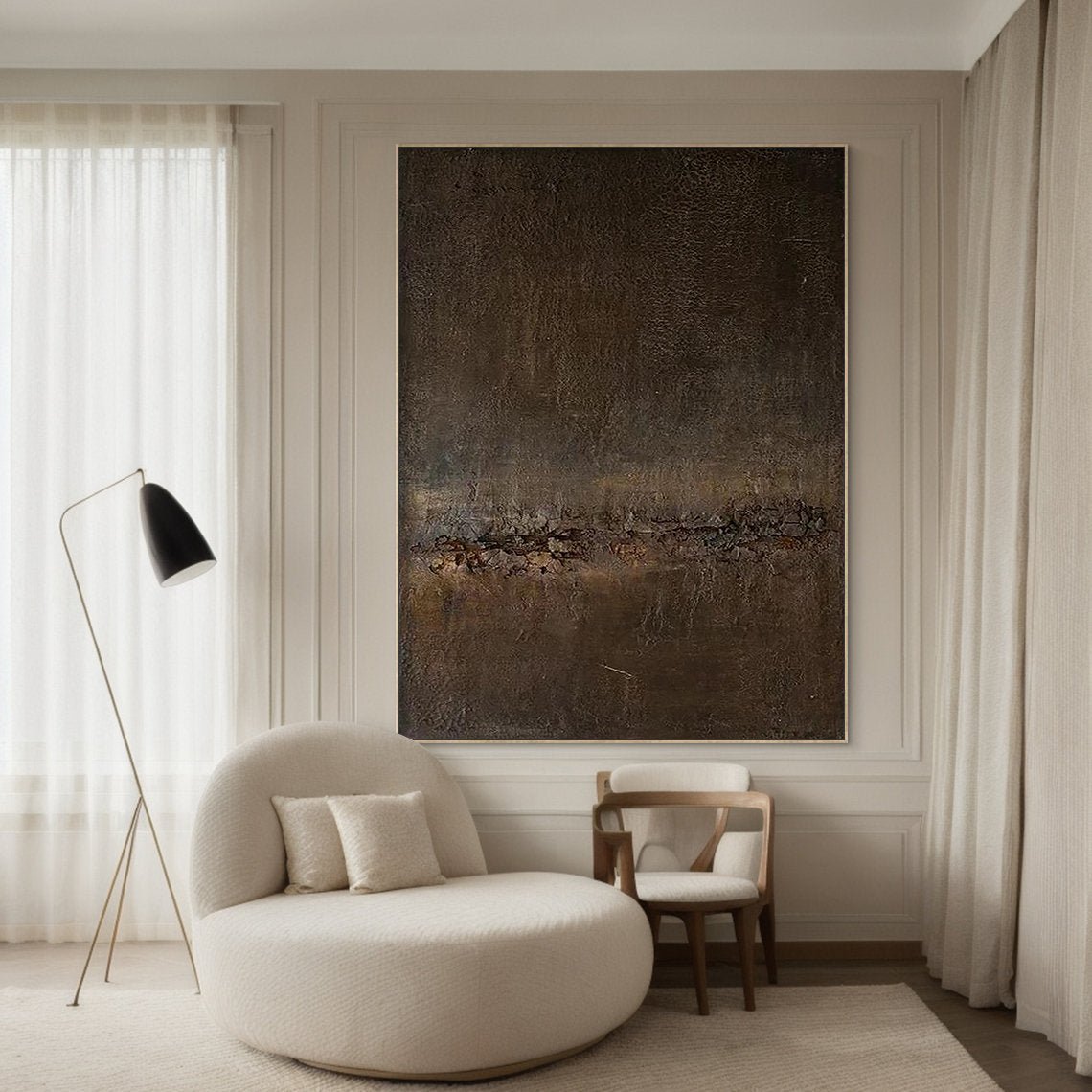 Beige & Brown Abstract Painting #BBA 008 displayed in an Artvista interior
