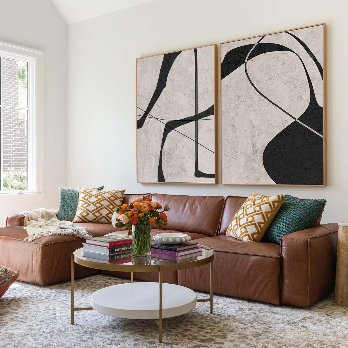 Black & White Abstract  Painting  SET OF 2 #CXA 013 displayed in an Artvista interior