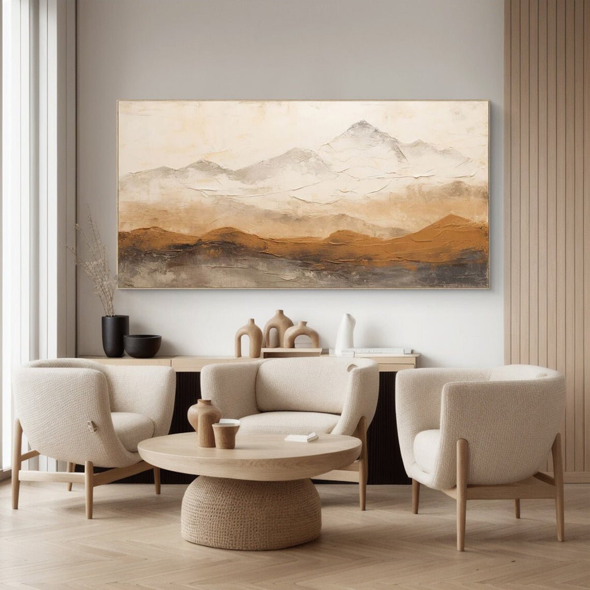 Earthy Peaks: Contemporary Textured Mountain Wall Art #BGA 153 displayed in an Artvista interior