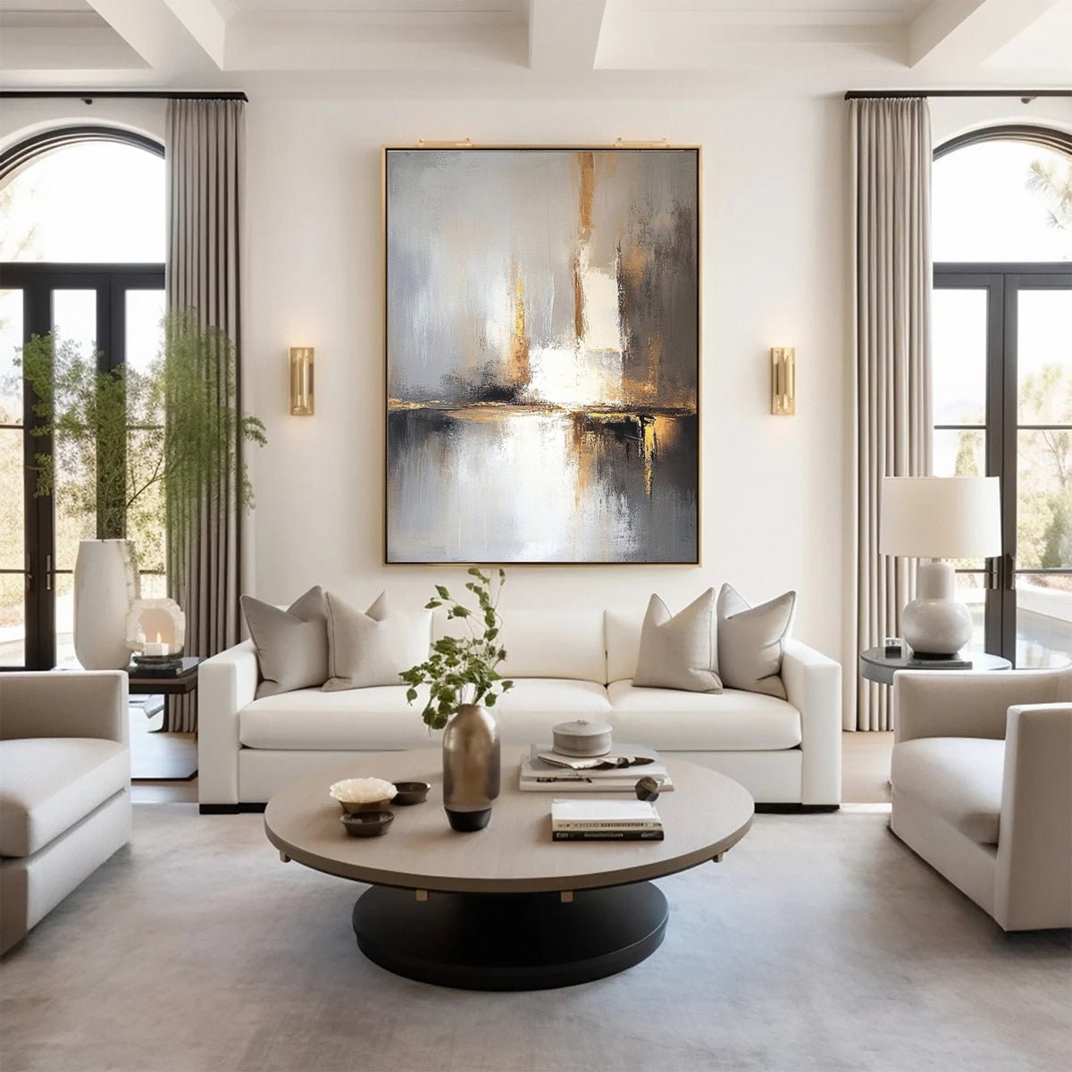 Eternal Horizon Luxurious Gold & Grey Canvas Art #WS 024 displayed in an Artvista interior