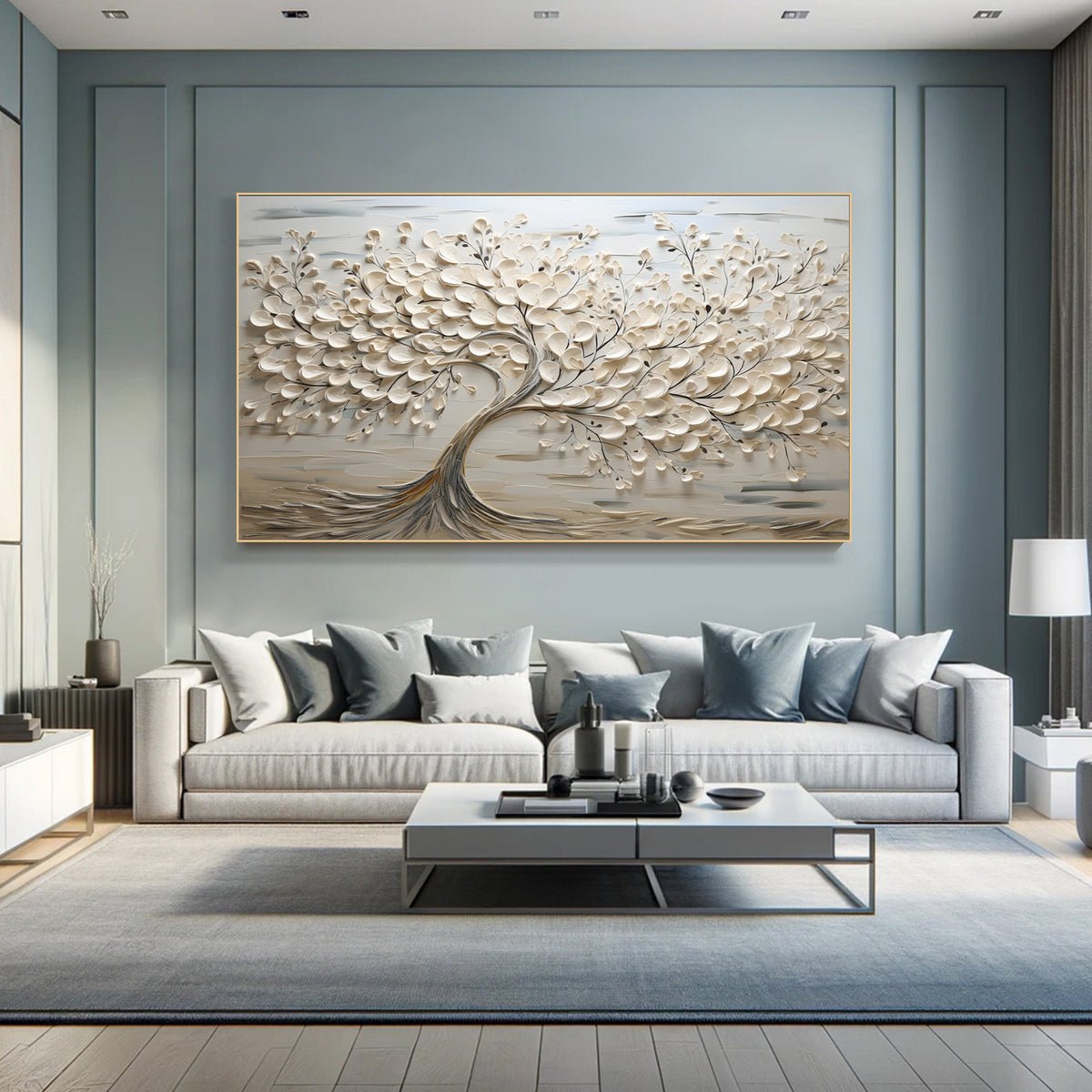 Hand-Painted 3D Tree Art on Canvas for Modern Living Rooms #FT 015 displayed in an Artvista interior