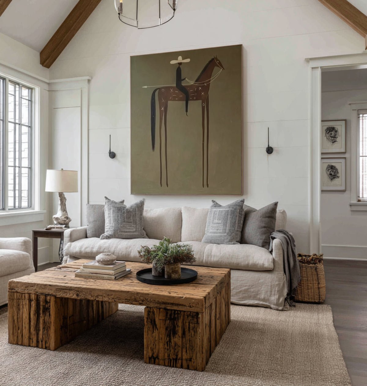 Large Minimalist Horse Rider Painting #AVG 023 displayed in an Artvista interior
