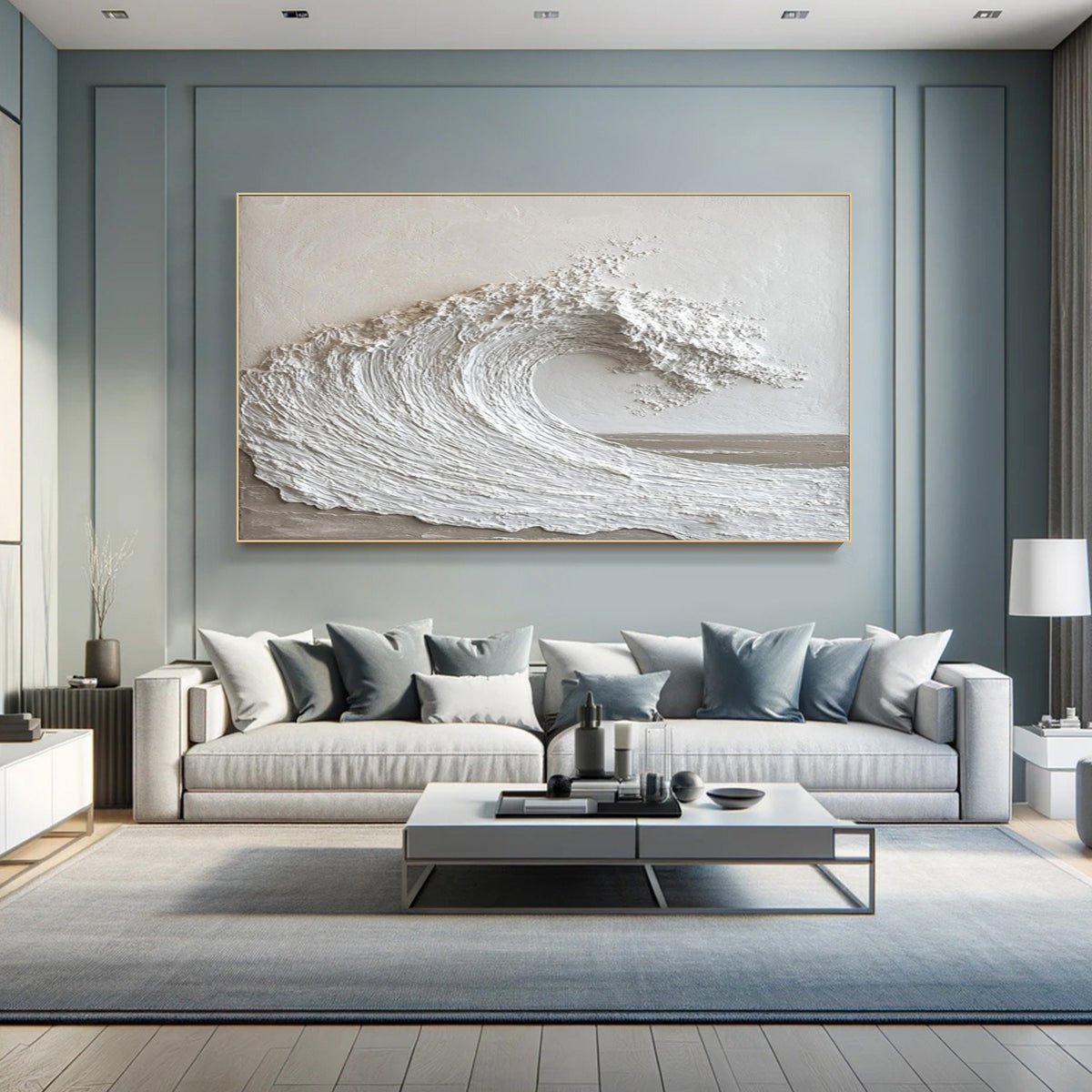 Textured Ocean Wave Art 3D Oil Painting for Modern Living Rooms #BBM 028 displayed in an Artvista interior