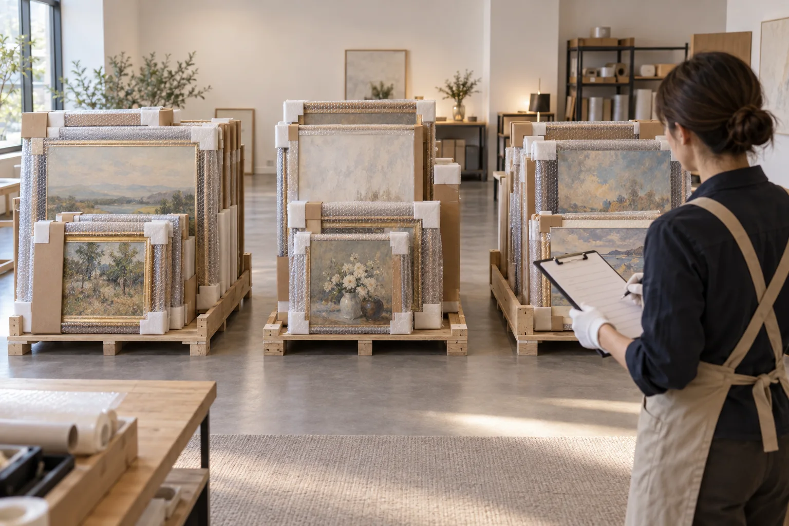 Illustrative artwork delivery batches in a clean receiving area
