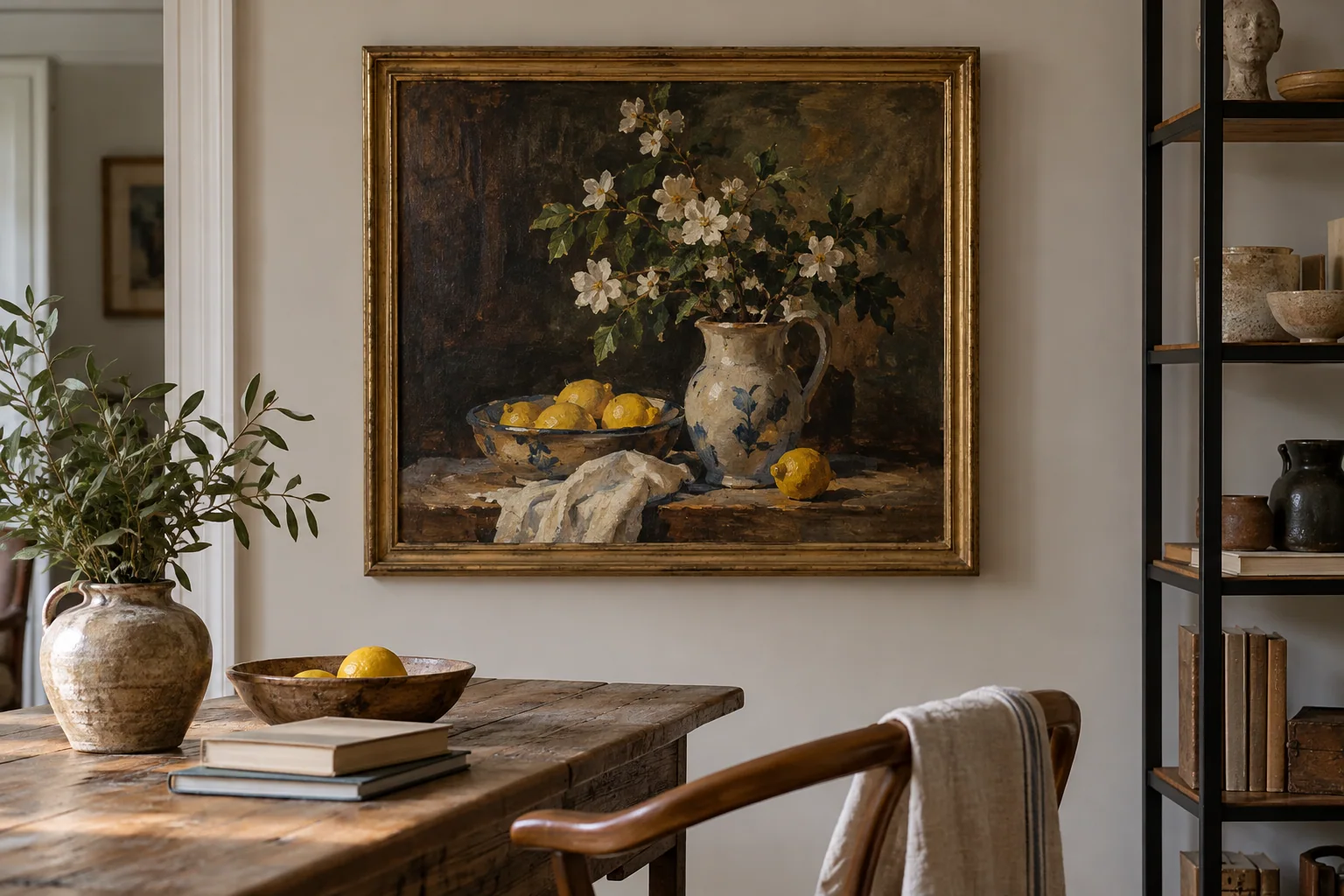 Artwork hangs on a stable wall away from heat and direct sun