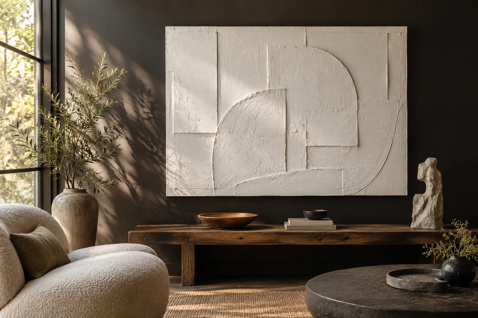 White textured artwork lit from the side