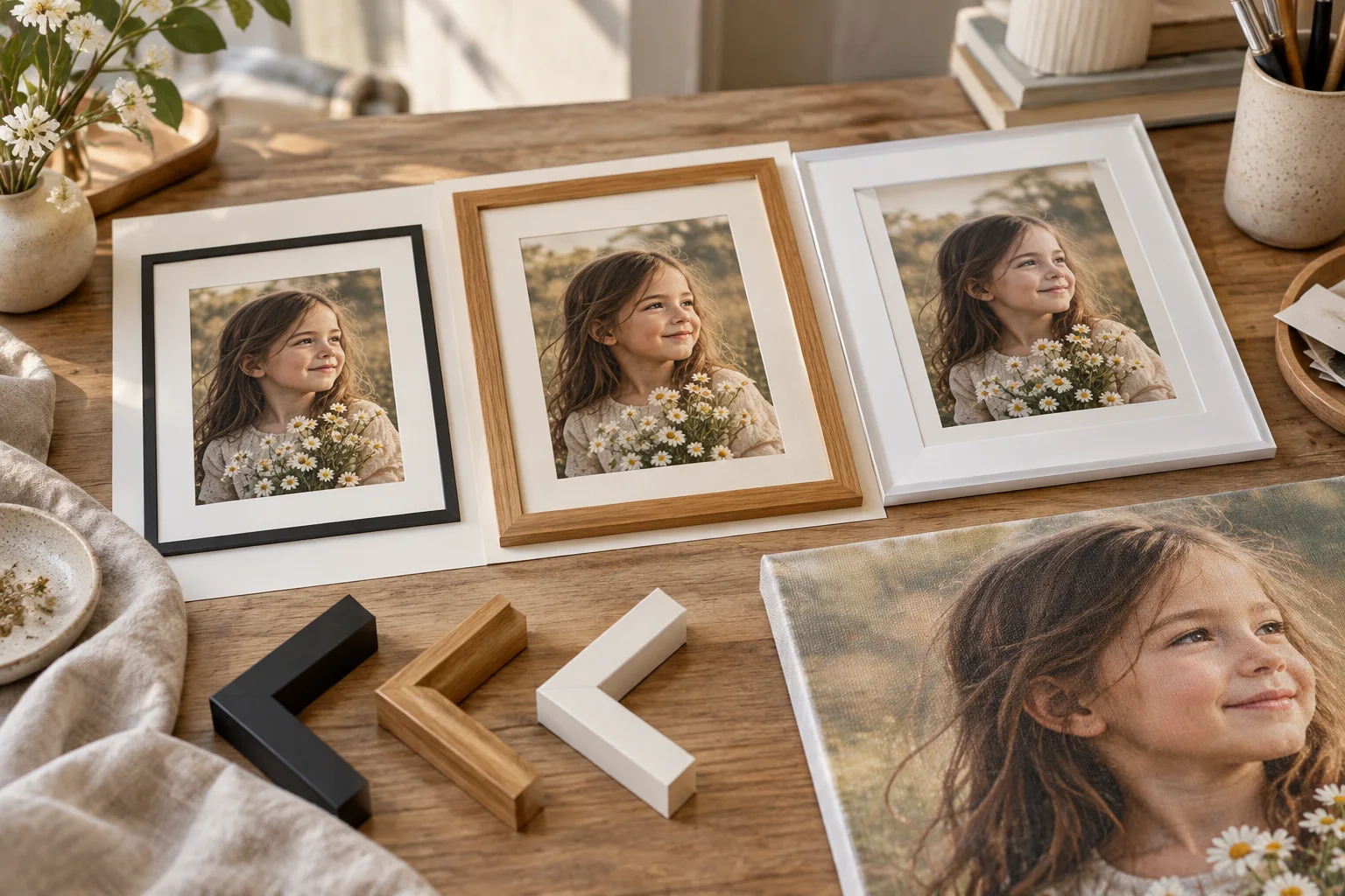 Illustrative portrait crop and frame comparisons on paper