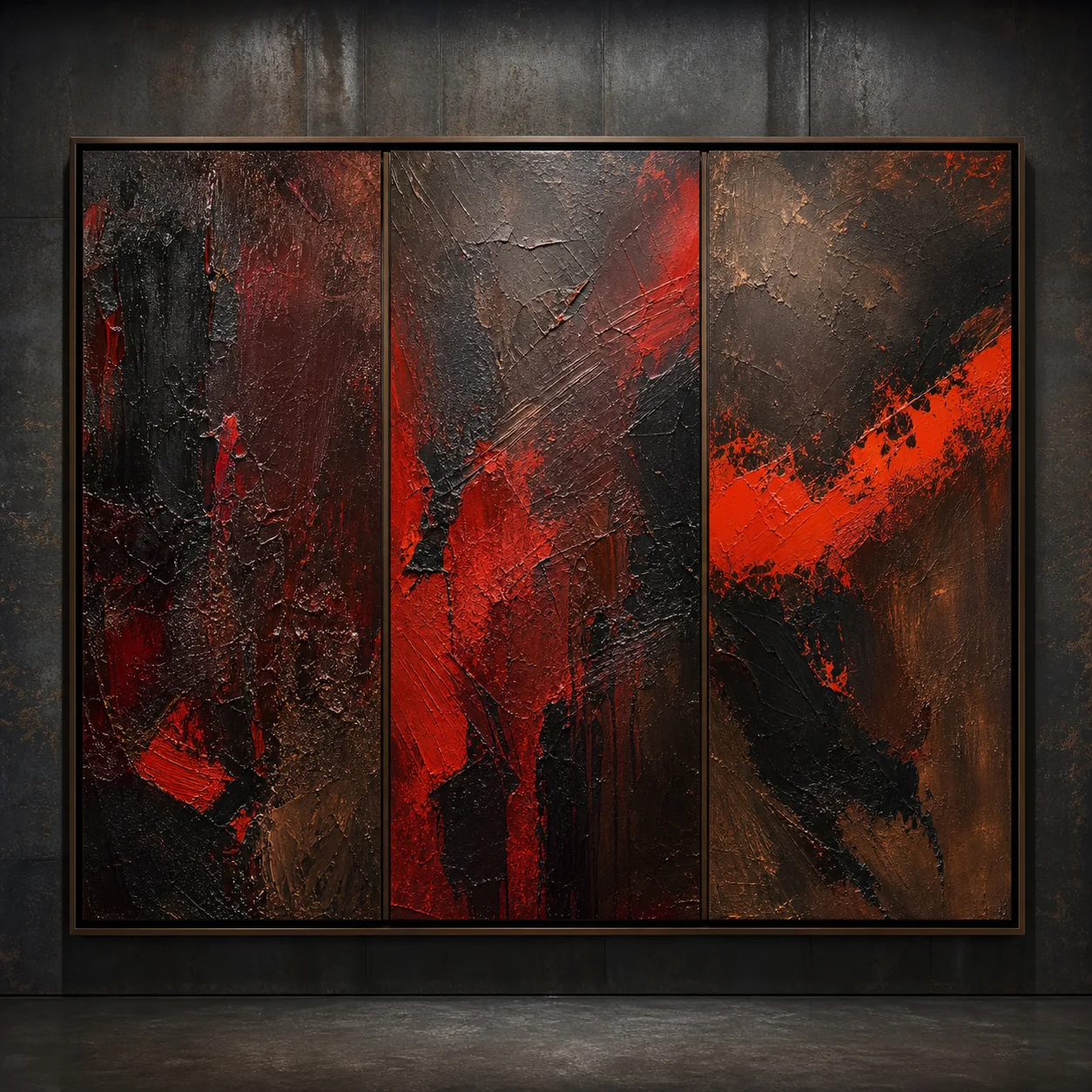 Limited red and graphite abstract triptych