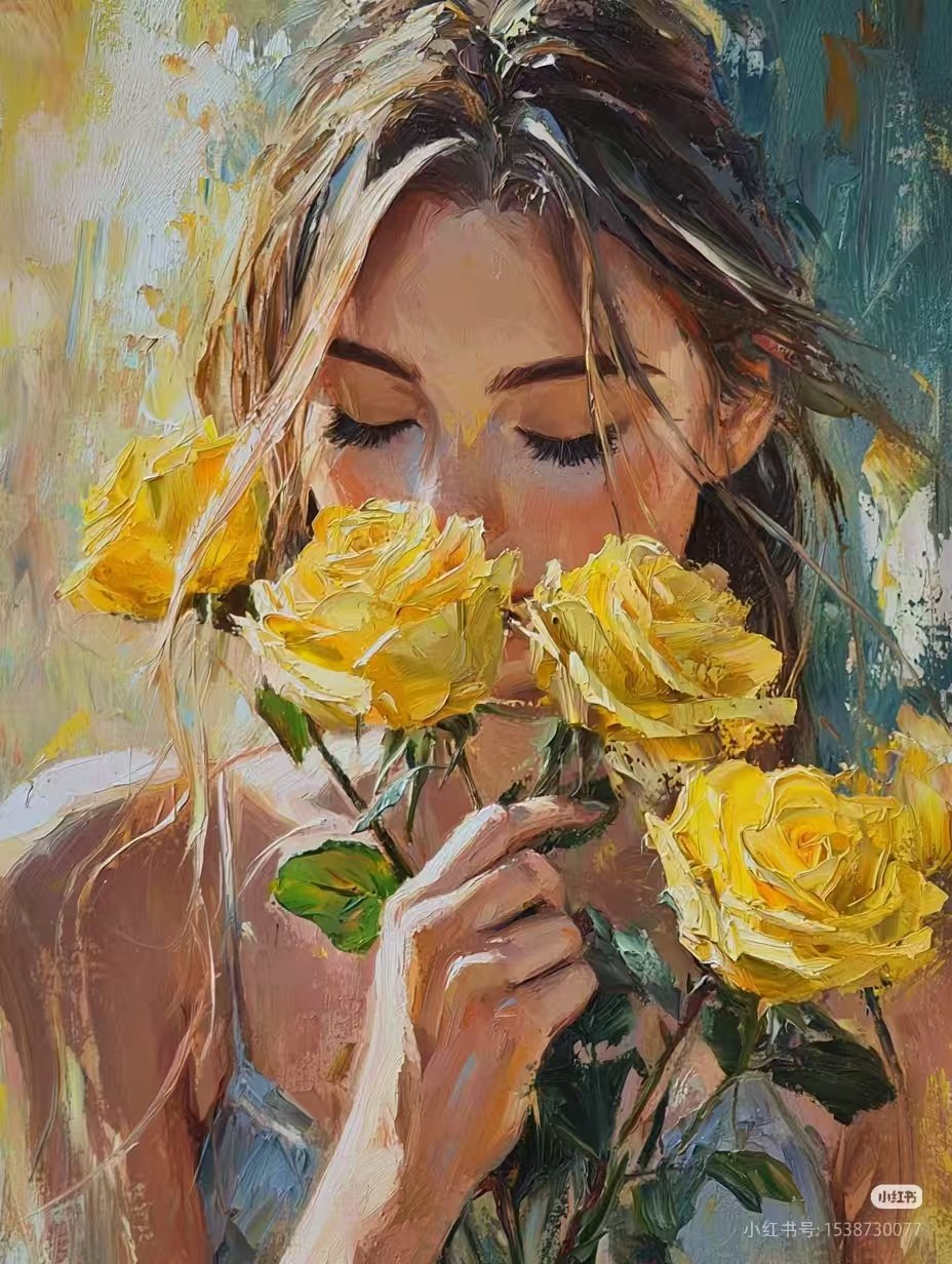 Hand-painted floral portrait