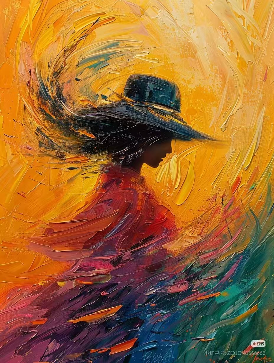 Amber figurative hand-painted oil painting